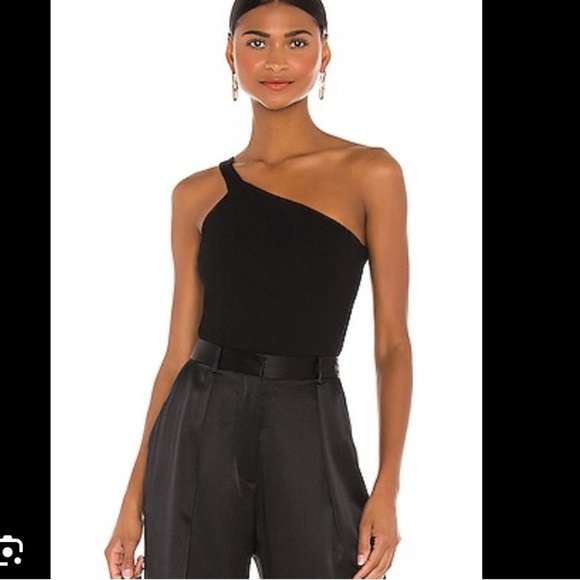 Gauge 81 Rochelle black micro rib asymmetric strap bodysuit. Sold@Revolve. XS - Picture 2 of 8